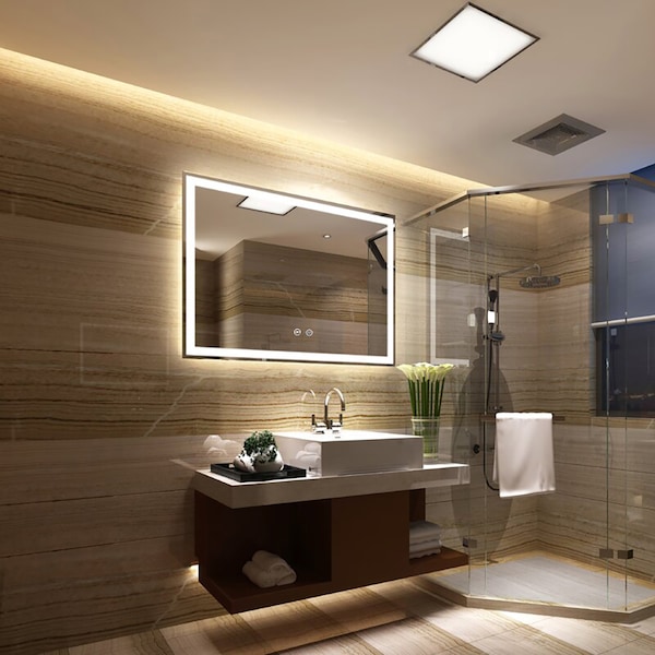 Ketcham Polished Edge Mirror with Frosted Glass Inset LED